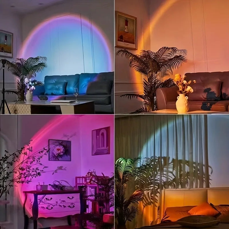 Lampe Coucher de Soleil : halos projetés dans différentes pièces