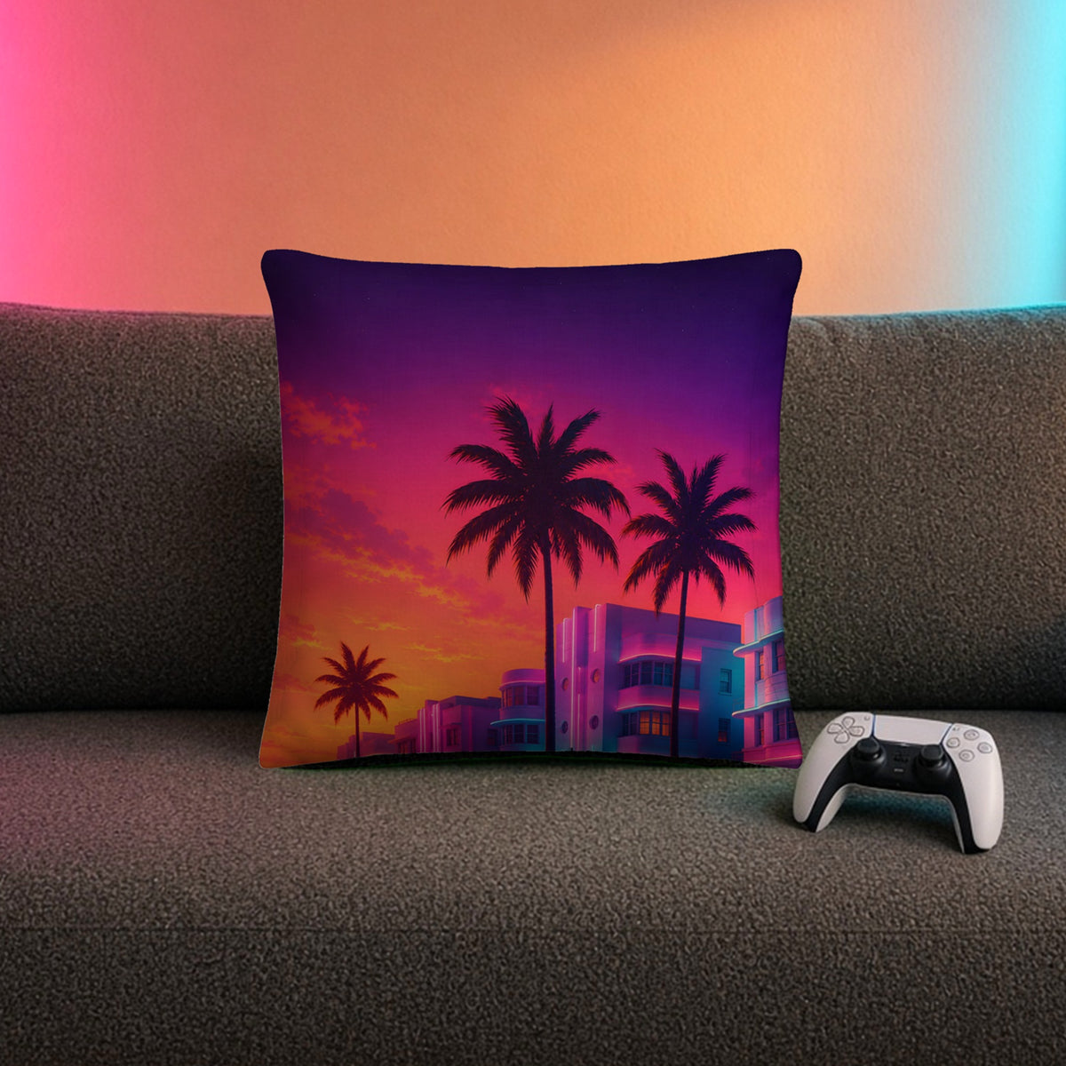 Coussin Boulevard Néon — Coussin 46×46 cm – mise en situation