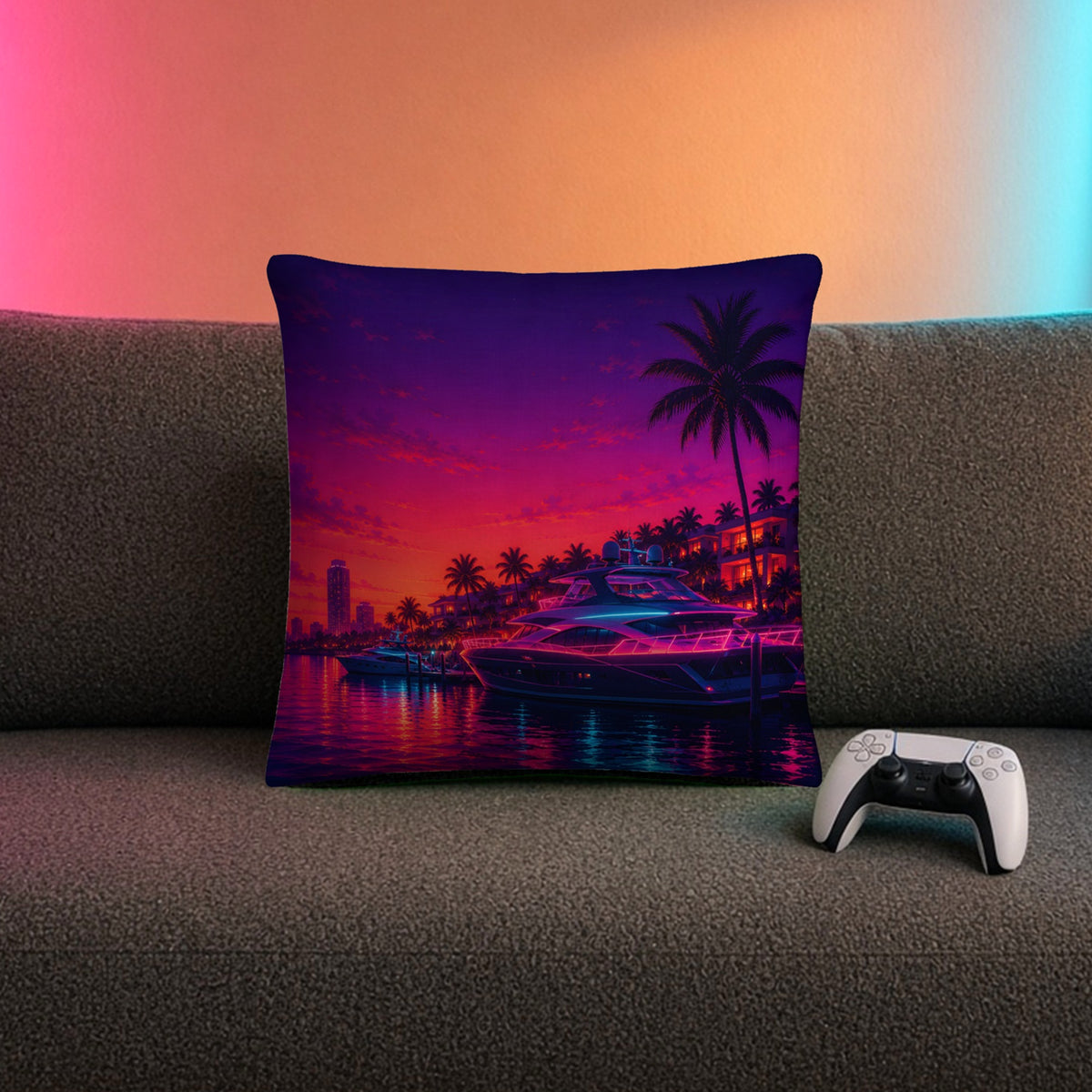 Coussin Marina Néon — Coussin 46×46 cm – mise en situation