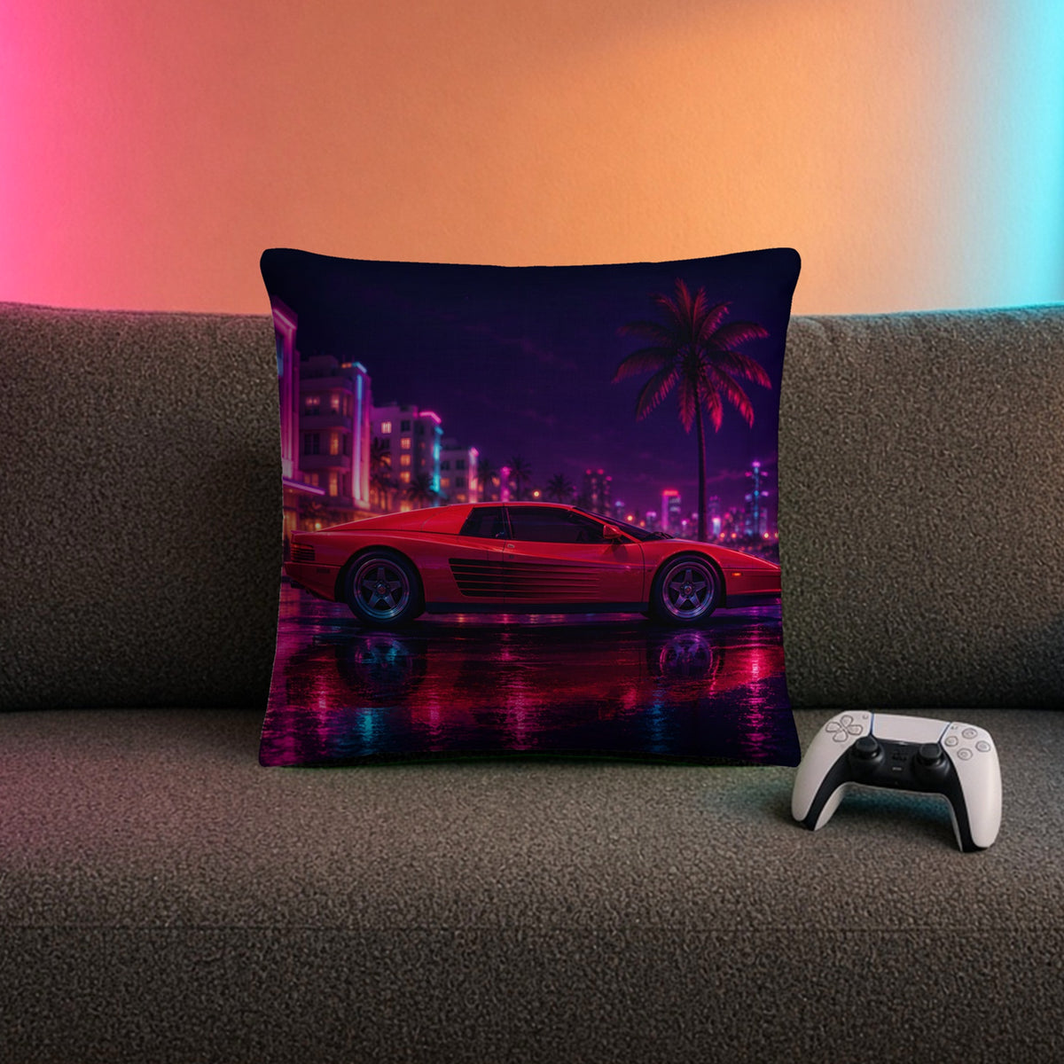 Coussin Virée Nocturne — Coussin 46×46 cm – mise en situation