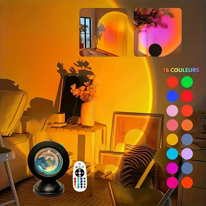 Lampe coucher de soleil avec télécommande et ses 16 couleurs