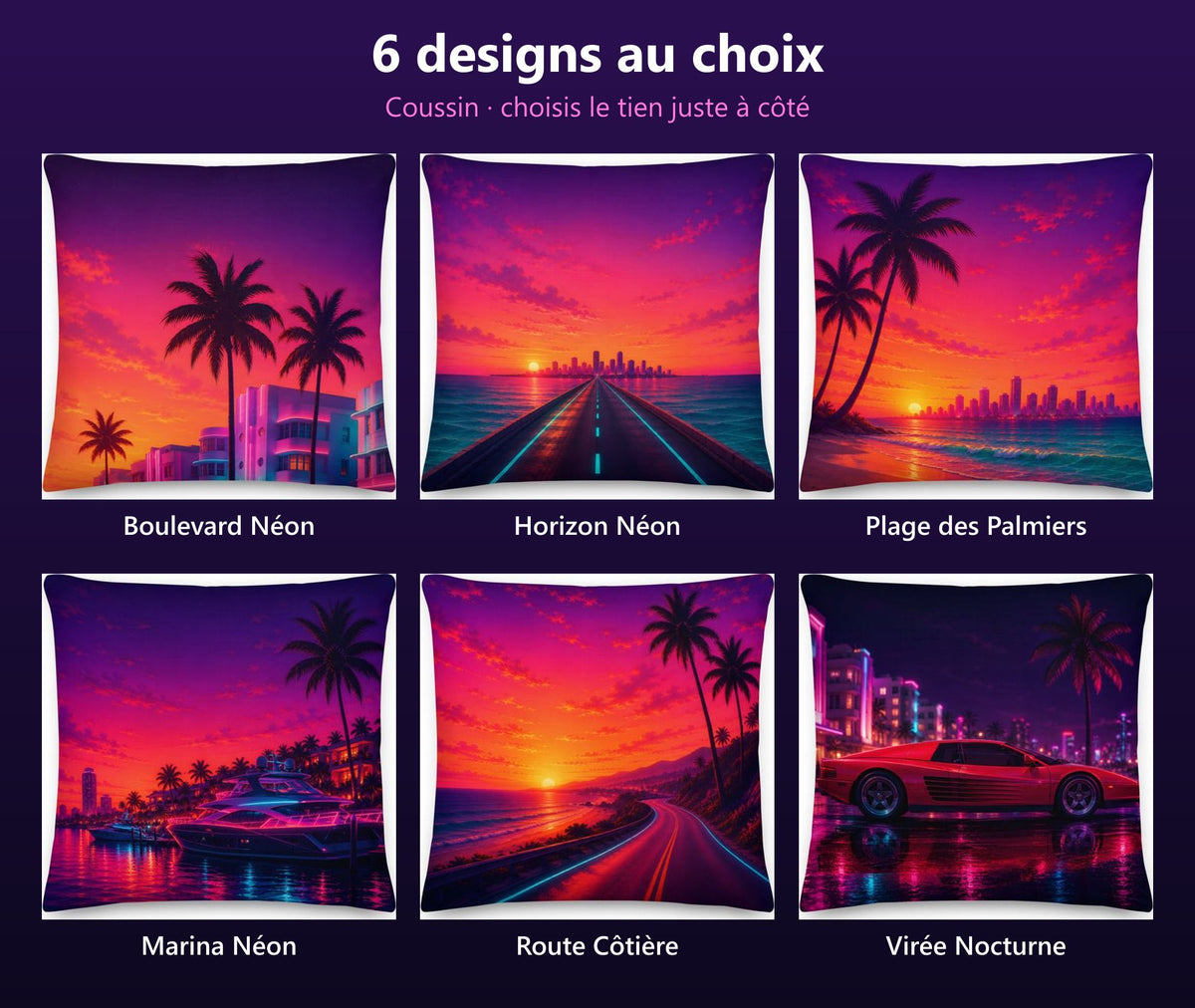 Les 6 designs de coussin au choix