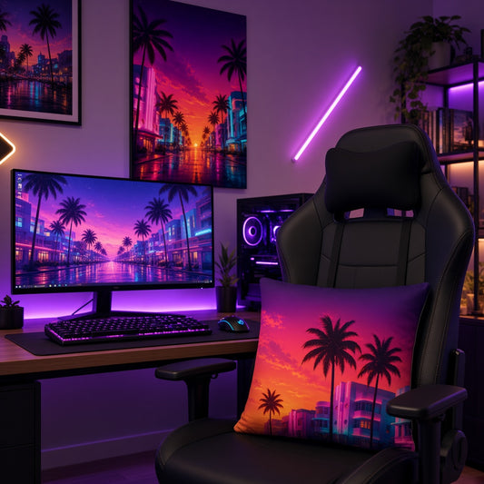Pack Setup Gaming : poster et coussin assortis dans un setup gaming