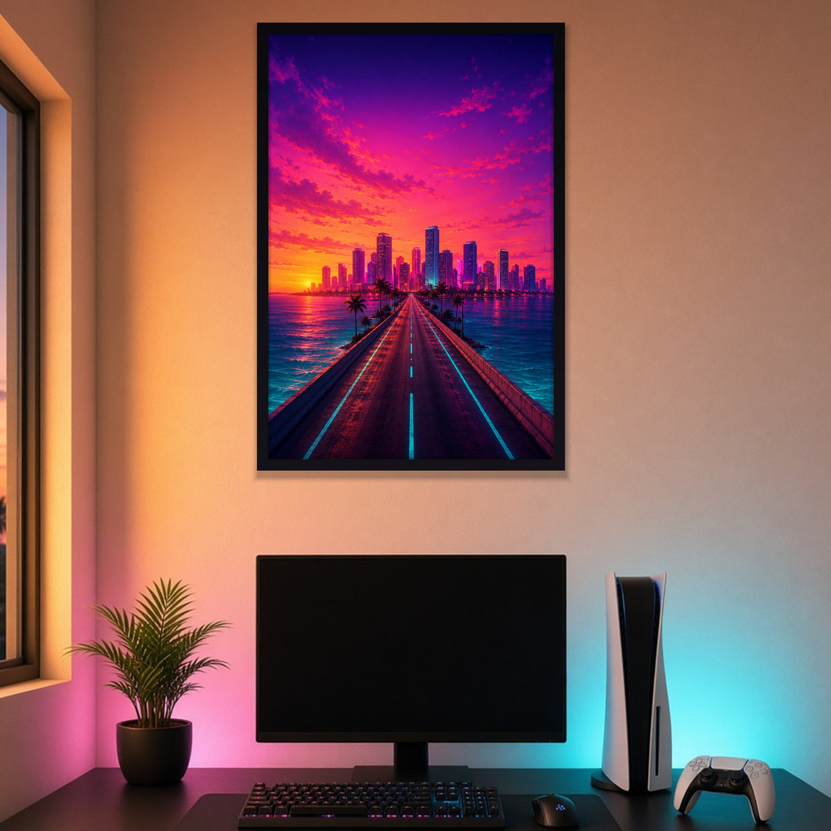 Tableau encadré Horizon Néon — Tableau encadré 51×76 cm – mise en situation